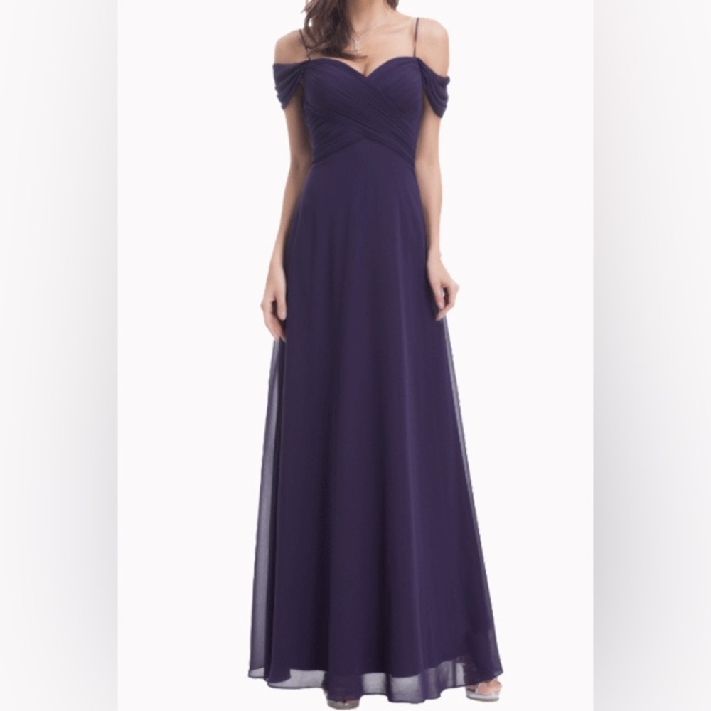 Ever Pretty Spaghetti Straps V-Neck A-Line Bridesmaid Dress - Size 6 Dark Purple